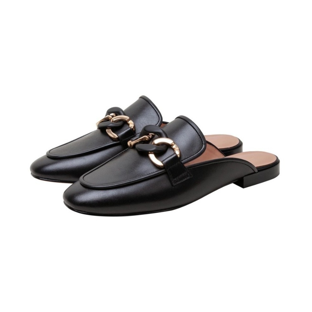 Linea Paolo Alicia Belted Mule with Resin Chain Size 7.5 Black Leather